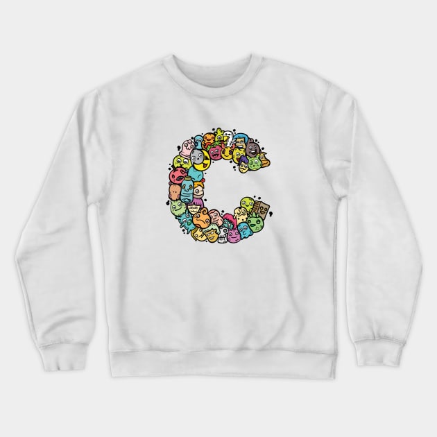 Alphabet Monster Doodle Letter C Monogram Crewneck Sweatshirt by Irene Koh Studio